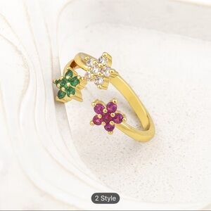 Elegant Gold Floral Ring with Multicolor Stones